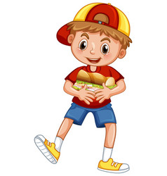 Happy Boy Holding Sandwich