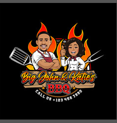 Bbq Barbecue Logo Or Label Chef Or Happy Cook