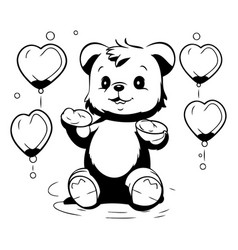 Cute Panda With Balloons Black And White