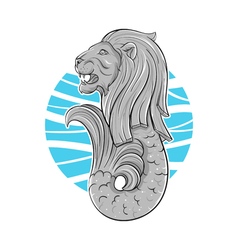 Hand Drawn Of Singapore Symbol Lion With Fish Tail