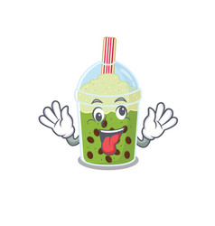 A Picture Crazy Face Matcha Bubble Tea Mascot