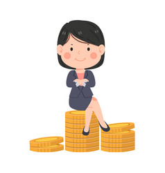 Business Woman Sitting On A Stack Of Coins