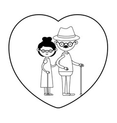 Caricature Full Body Elderly Couple In Walking