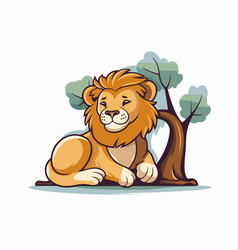 Cartoon Lion Sitting On The Ground In Forest