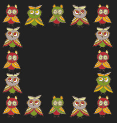 Square Frame Cute Characters Cartoon Owls