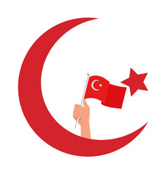 Hand Holding Turkish Flag On Moon With Star