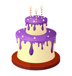 Birthday Cake On Wooden Plate With Cream Drip