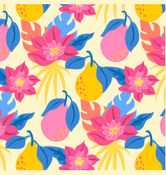 Hand Drawn Flat Fruit And Floral Pattern