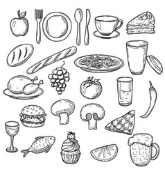 Hand Drawn Food Doodles Line Art Simple Sketches