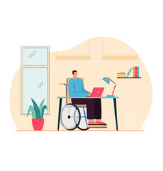 Cartoon Man In Wheelchair Working At Computer