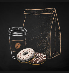 Coffee To Go Cup With Donuts And Paper Bag