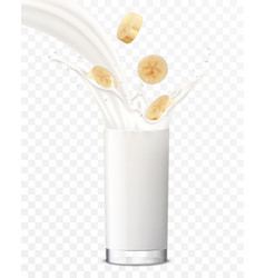 Banana Slices Falling In A Glass Of Milk