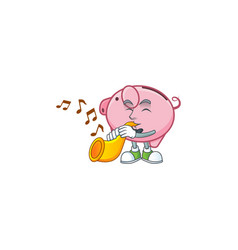 Cartoon Style Piggy Bank Performance With Trumpet