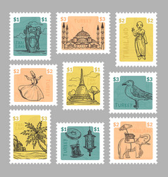 Colorful Post Stamp Set With Thailand Turkey