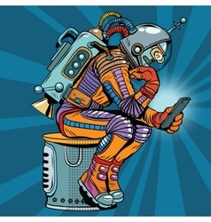 Retro Robot Astronaut In The Thinker Pose Reads