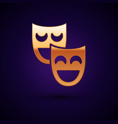 Gold Comedy Theatrical Masks Icon Isolated On Dark