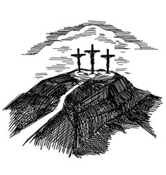 Three Crosses On Top Of Mount Calvary