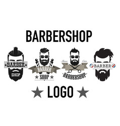 Vintage Retro Barbershop Logo Set Isolated