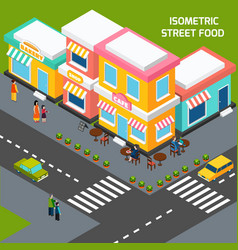 City Street Food Cafe Isometric Poster