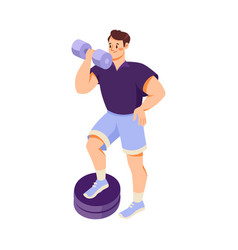 Man At Gym Lifting Heavy Dumbbell As Sport