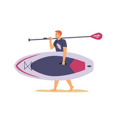 Man Carrying Wide Paddle Board And Paddle Flat