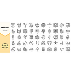 Set Of Bedroom Icons Simple Line Art Style Icons