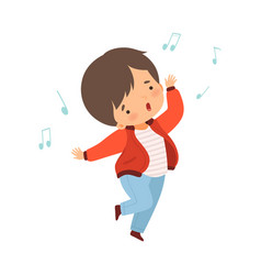 Cute boy singing and dancing adorable kid having Vector Image