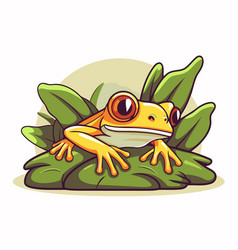 Frog Cartoon Character Sitting On Green Leaves