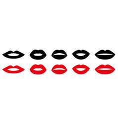 Set Of Different Womens Lips Icon Black And Red