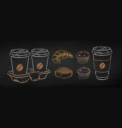 Chalk Drawn Coffee To Go Cups And Food