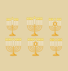 Set Of Gold Hanukkiah Menorah For Candles