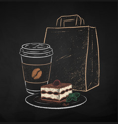 Coffee To Go Cup With Tiramisu And Paper Bag