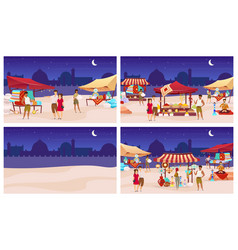 Night Bazaar Flat Color Set Istanbul Street