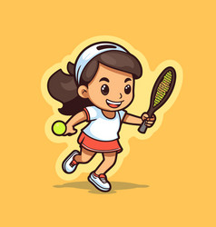 Cute Girl Playing Tennis Cartoon Character