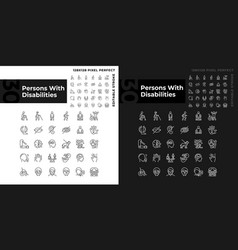 People With Disabilities Linear Icons Set