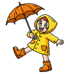 Spring Girl With Umbrella Cartoon Clipart