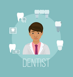 Dentist Doctor Asian Face With Tooth Care Icons