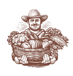 Farmer With Freshly Picked Vegetables In Basket