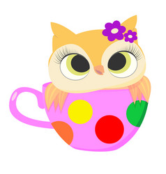 Children Drawing An Owl Sits In A Pink Mug