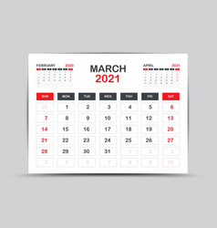 Calendar 2021 Template March 2021