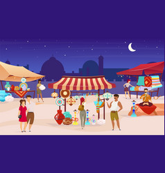 Tourists At Night Turkish Bazaar Flat Color