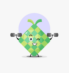 Cute Ketupat Food Character Lifting A Barbell