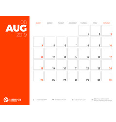 Calendar Planner For August 2019 Week Starts