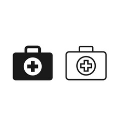 First Aid Kit Icon Set And Medical Box With Cross