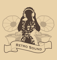 Silhouette Dj Woman Retro Style