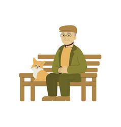 Senior Man Sitting On A Bench With His Dog