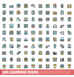 100 Learning Icons Set Color Line Style