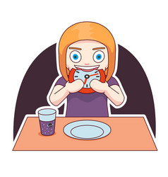 Cartoon Girl Is Eating Watch