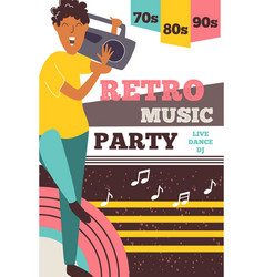 Party Music Retro Flayer With Smiling Exciting Boy