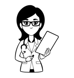 Cartoon Female Doctor Holding Clipboard In